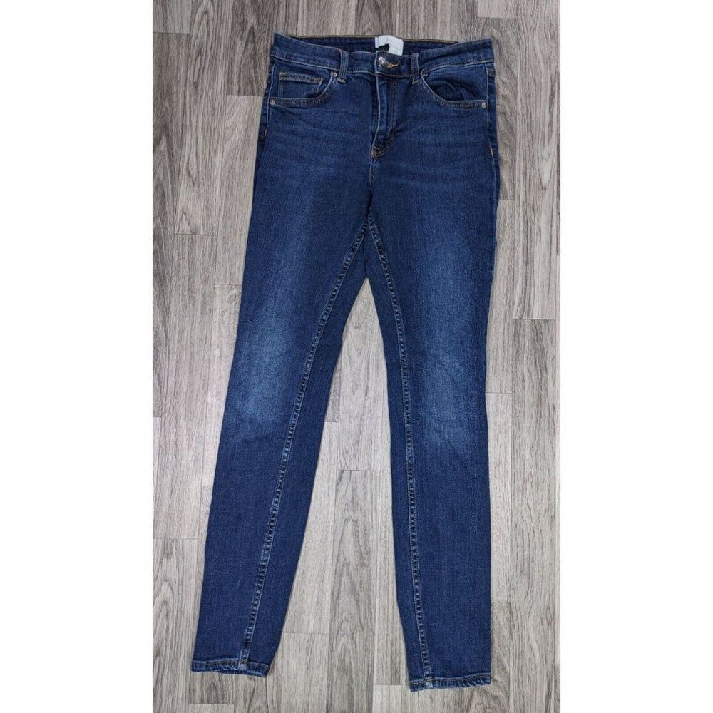 H&M Womens Size 8 Skinny Pockets Whiskered Denim Blue Jeans